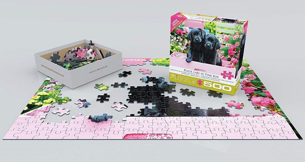 500pc Black Labs in Pink Box