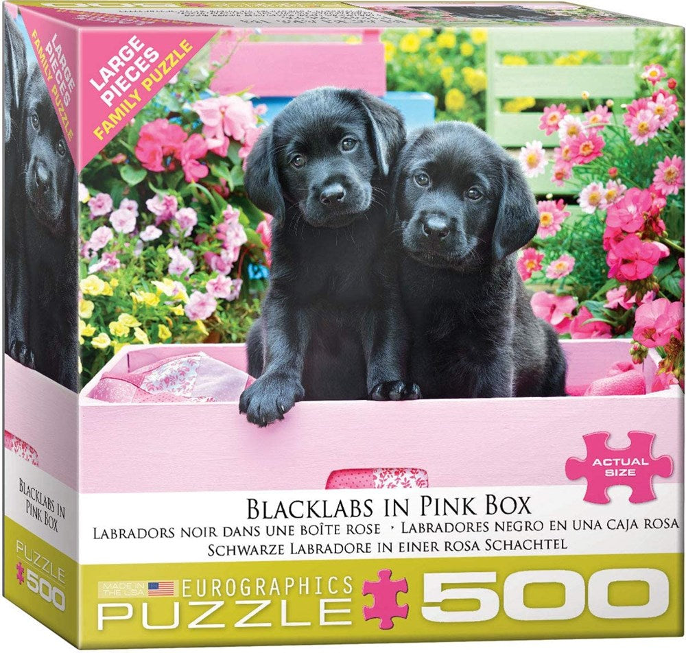 500pc Black Labs in Pink Box