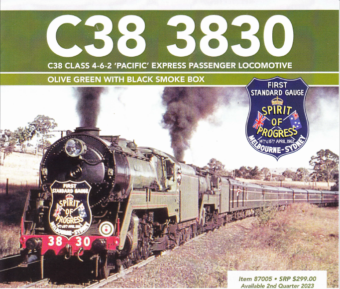 HO C38 Class 462 Pacific Express Locomotive 3830 Spirit of Progress Olive Green with Black Smoke Box