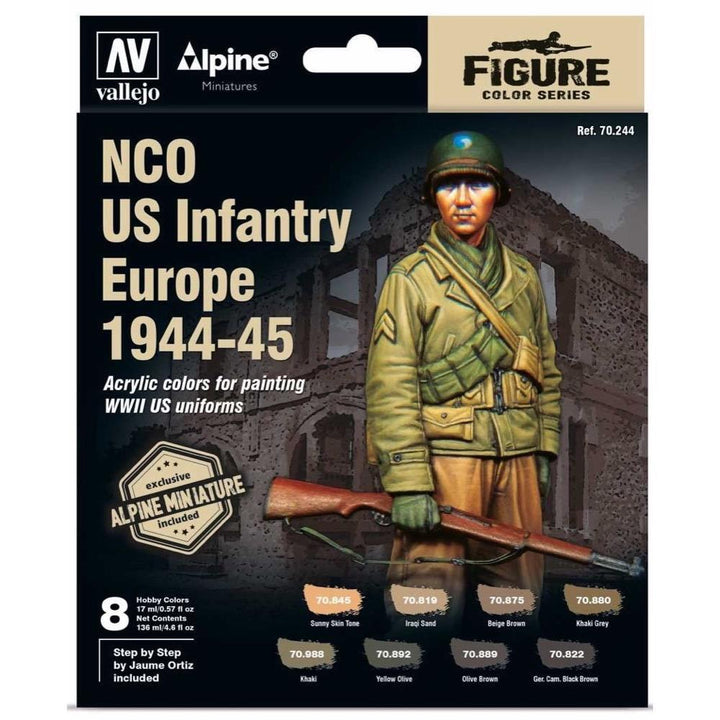 image1_70244 Model Color Alpine NCO US Infantry Europe 194445 Acrylic 8 Colour Paint Set w/ Figure