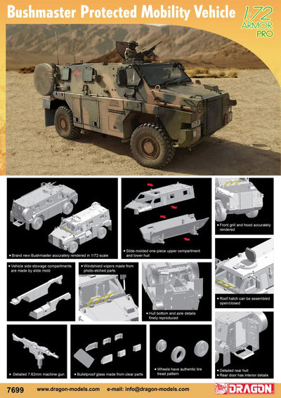 7699 1/72 Bushmaster Protected Mobility Vehicle Plastic Model Kit  Aus Decals