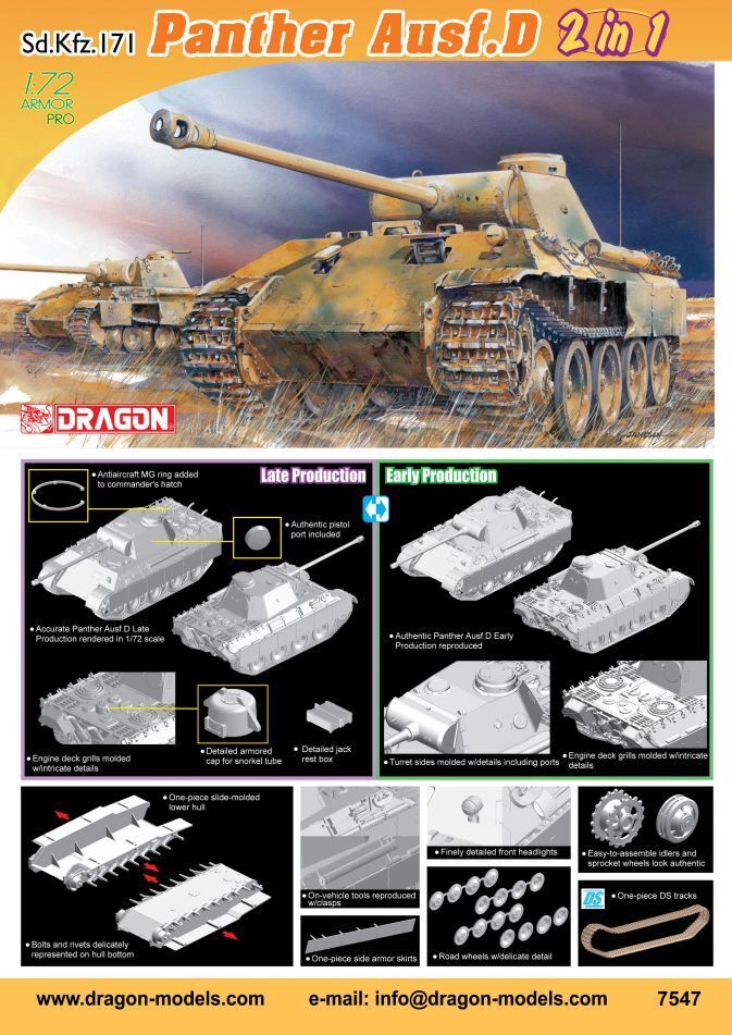 7547 1/72 Sd.Kfz.171 Panther Ausf.D 2 in 1 Plastic Model Kit