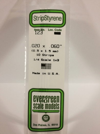 Evergreen - Evergreen 123 White Polystyrene Strip 0.020 x 0.060 x 14" / 0.51mm x 1.5mm x 36cm