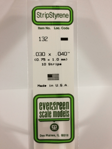 Evergreen - Evergreen 132 White Polystyrene Strip 0.030 x 0.040 x 14" / 0.76mm x 1mm x 36cm