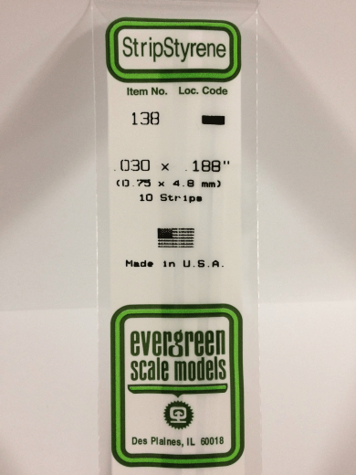 Evergreen - Evergreen 138 White Polystyrene Strip 0.030 x 0.188 x 14" / 0.76mm x 4.8mm x 36cm
