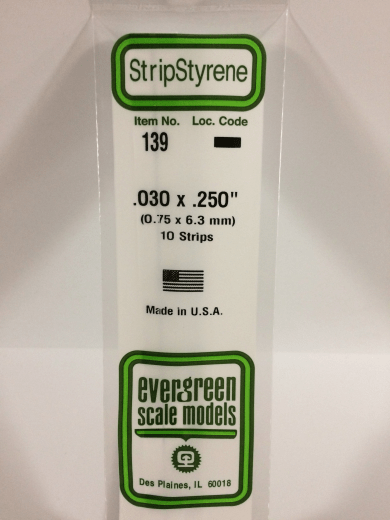 Evergreen - Evergreen 139 White Polystyrene Strip 0.030 x 0.250 x 14" / 0.76mm x 6.4mm x 36cm