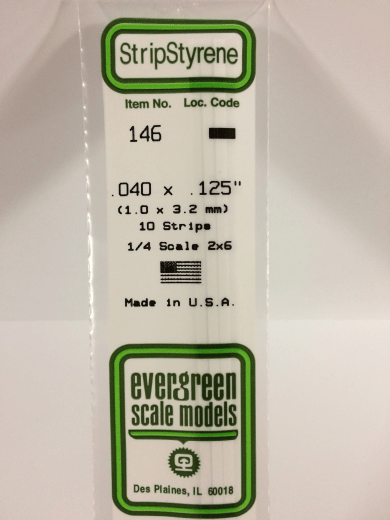 Evergreen - Evergreen 146 White Polystyrene Strip 0.040 x 0.125 x 14" / 1mm x 3.2mm x 36cm
