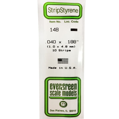 Evergreen - Evergreen 148 White Polystyrene Strip 0.040 x 0.188 x 14" / 1mm x 4.8mm x 36cm