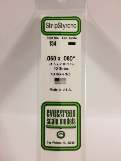 Evergreen - Evergreen 154 White Polystyrene Strip 0.060 x 0.080 x 14" / 1.5mm x 2mm x 36cm