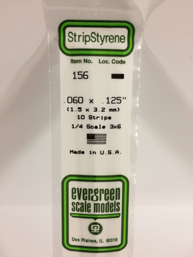 Evergreen - Evergreen 156 White Polystyrene Strip 0.060 x 0.125 x 14" / 1.5mm x 3.2mm x 36cm