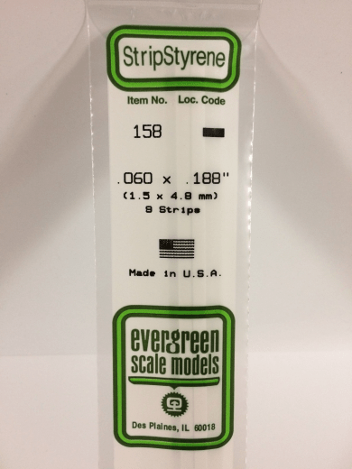 Evergreen - Evergreen 158 White Polystyrene Strip 0.060 x 0.188 x 14" / 1.5mm x 4.8mm x 36cm