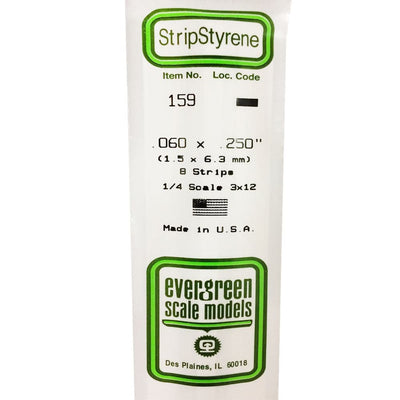 Evergreen - Evergreen 159 White Polystyrene Strip 0.060 x 0.250 x 14" / 1.5mm x 6.4mm x 36cm