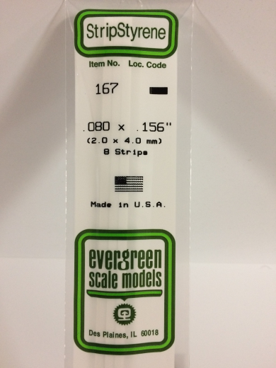 Evergreen - Evergreen 167 White Polystyrene Strip 0.080 x 0.156 x 14" / 2mm x 4mm x 36cm