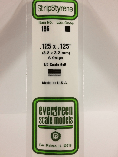 Evergreen - Evergreen 186 White Polystyrene Strip 0.125 x 0.125 x 14" / 3.2mm x 3.2mm x 36cm