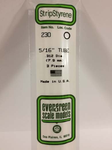 Evergreen - Evergreen 230 White Polystyrene Tube 0.312 x 14" / 7.9mm x 36cm