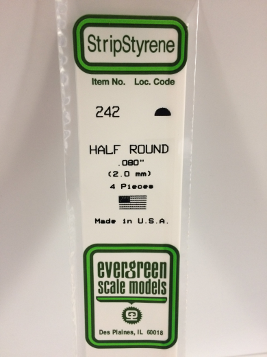 242 White Polystyrene Half Round 0.080 x 14   / 2mm x 36cm
