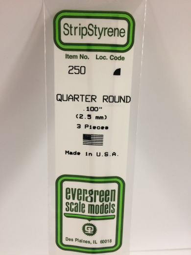 250 White Polystyrene Quarter Round 0.100 x 14   / 2.5mm x 36cm