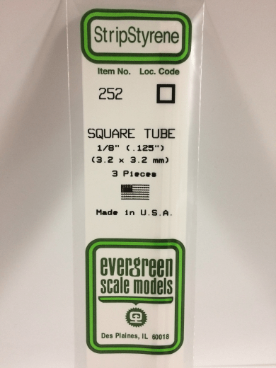 Evergreen - Evergreen 252 White Polystyrene Square Tube 0.125 x 14" / 3.2mm x 36cm