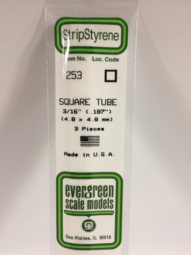 Evergreen - Evergreen 253 White Polystyrene Square Tube 0.188 x 14" / 4.8mm x 36cm