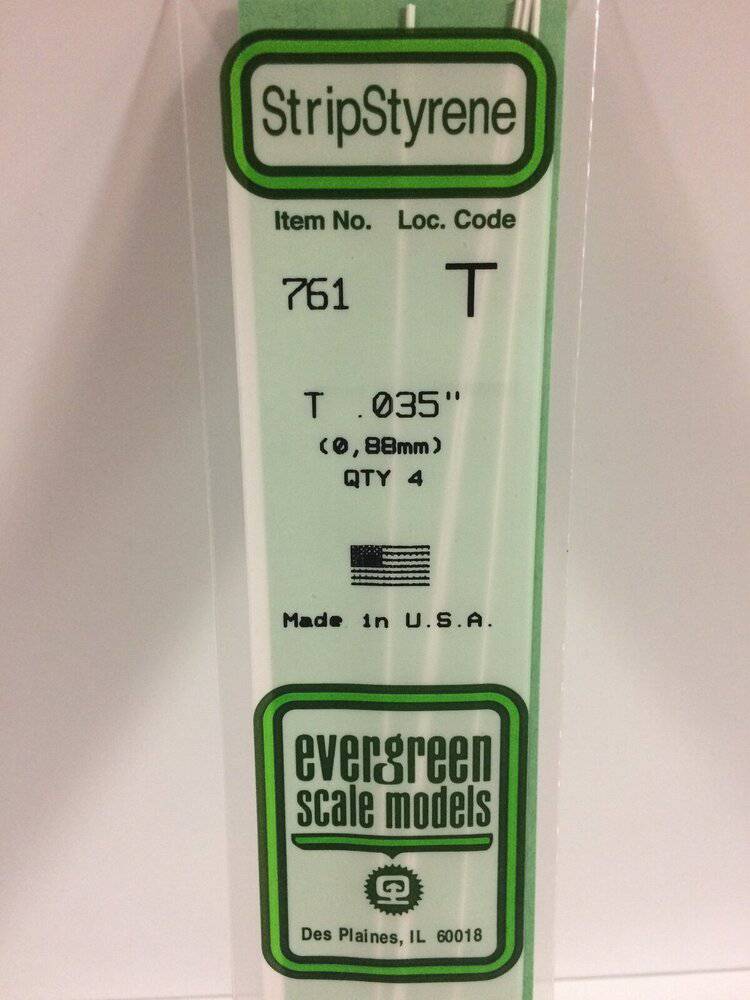 Evergreen - Evergreen 761 White Polystyrene T Profile 0.035 x 0.035 x 14" 0.012 Thick/ 0.9mm x 0.89mm x 36cm