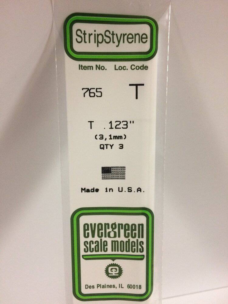 Evergreen - Evergreen 765 White Polystyrene T Profile 0.123 x 0.123 x 14" 0.040 Thick / 3.1mm x 3.1mm x 36cm