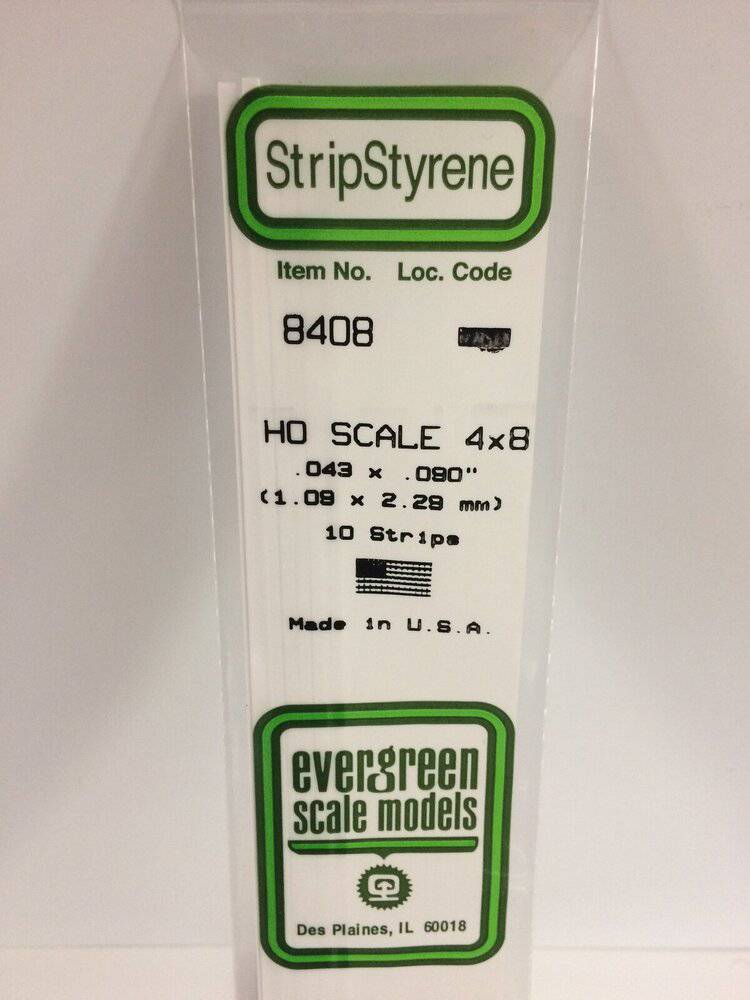 Evergreen - Evergreen 8408 White Polystyrene HO Scale Strip 0.046 x 0.092 x 14"