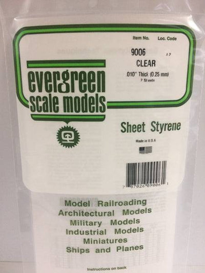 Evergreen - Evergreen 9006 Clear Polystyrene Sheet 0.010 x 6 x 12" / 0.25mm x 15cm x 30cm