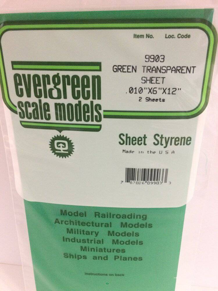 Evergreen - Evergreen 9903 Transparent Green Polystyrene Sheet 0.010 x 6 x 12" / 0.25mm x 15cm x 30cm