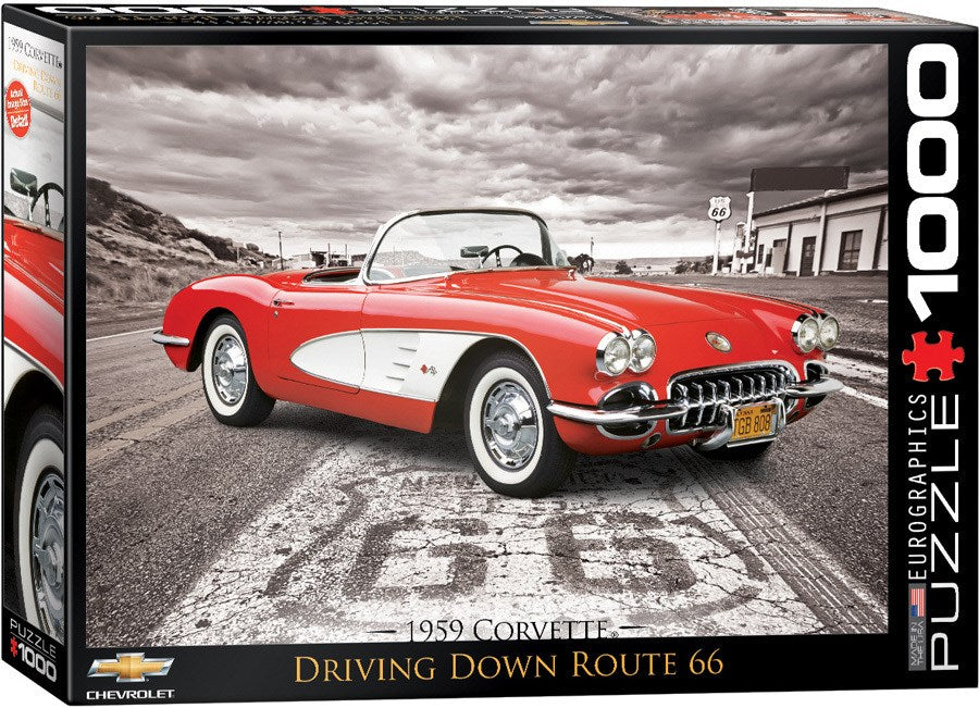 1000pc 1959 Corvette Driving Down Route 66
