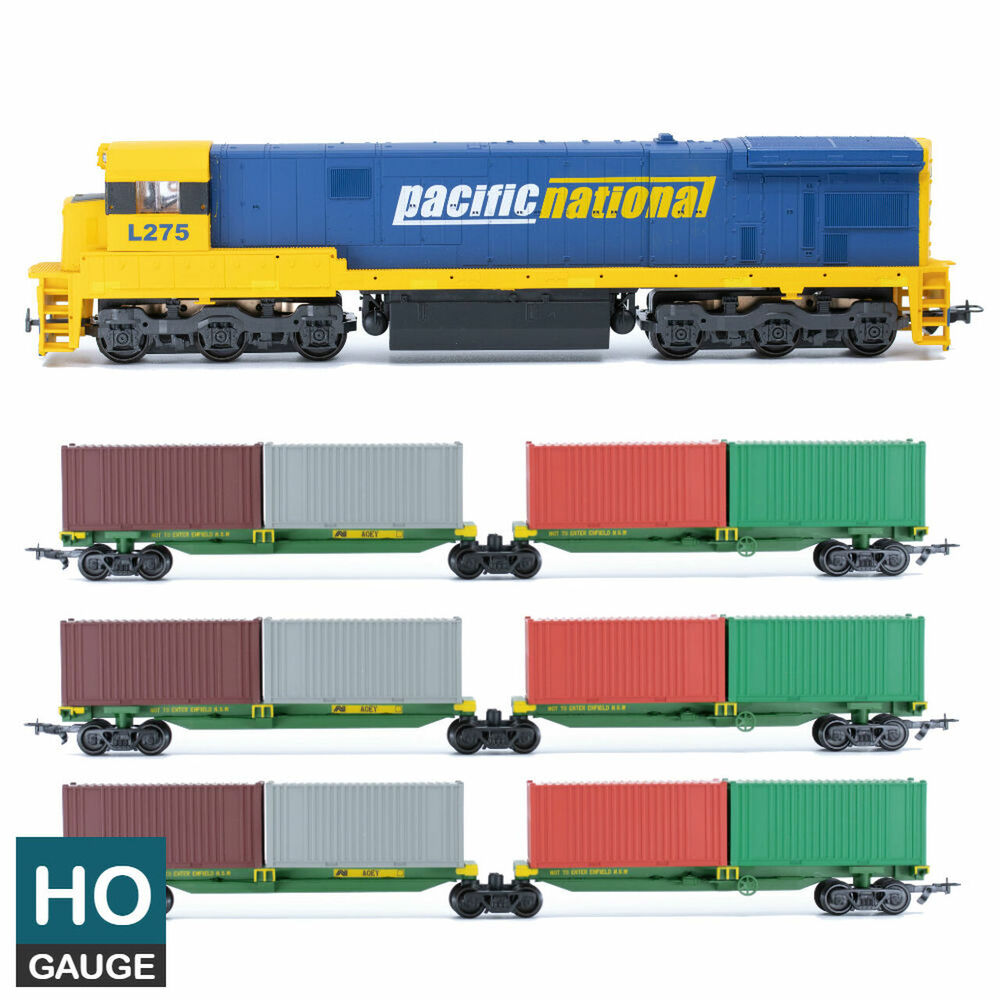 HO Pacific National C30 Loco and 3 x Twin Container Wagons w/ Track