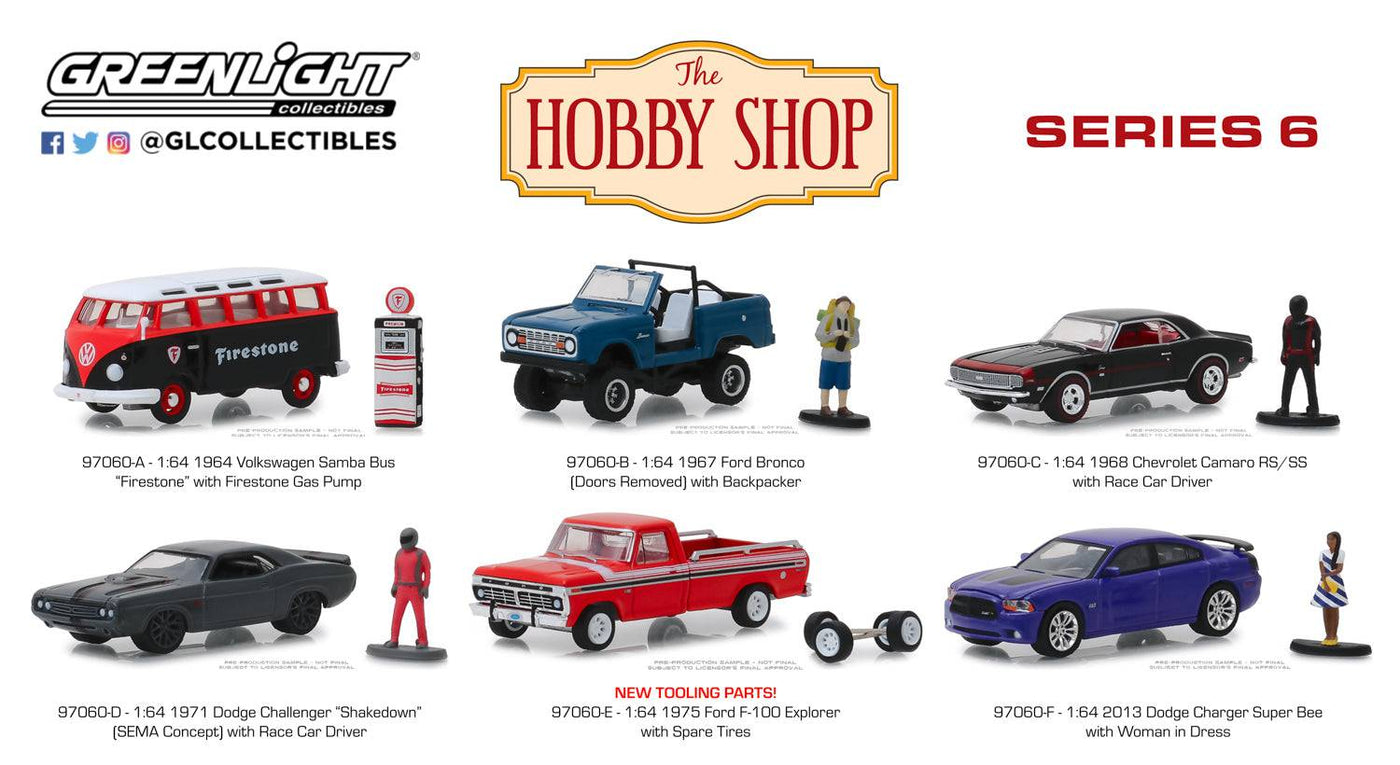 GreenLight - 1:64 1967 Ford Bronco (Doors Removed)  w/ Backpacker (The Hobby Shop Series 6)