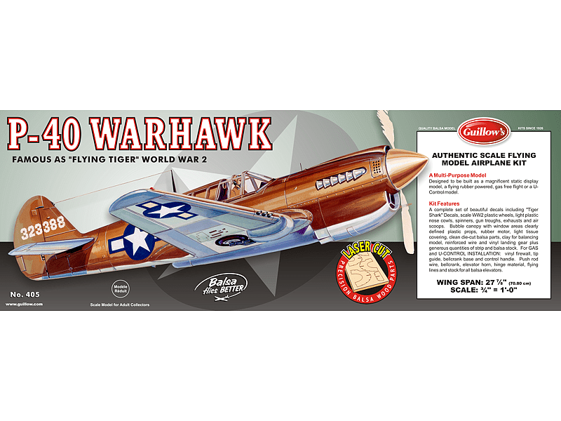 Guillows - Guillow's 405LC Warhawk - Laser Cut Balsa Plane Model Kit