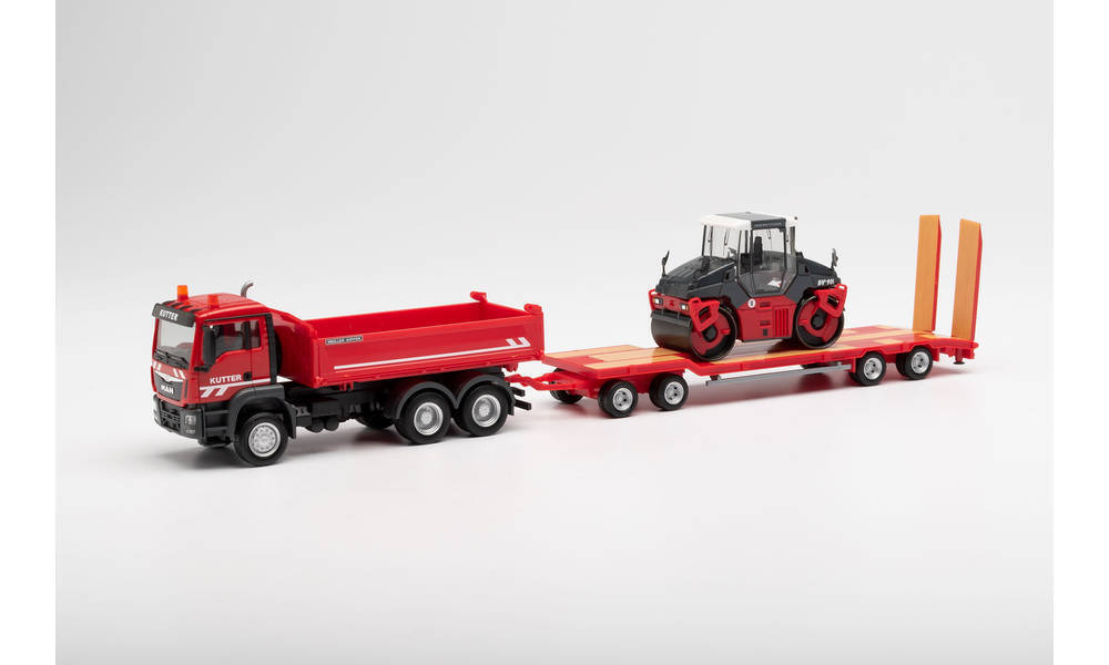 1/87 MAN TGS M Construction Tipper and Goldhofer TU4 with Hamm DV 90 Roller   Kutter HTS