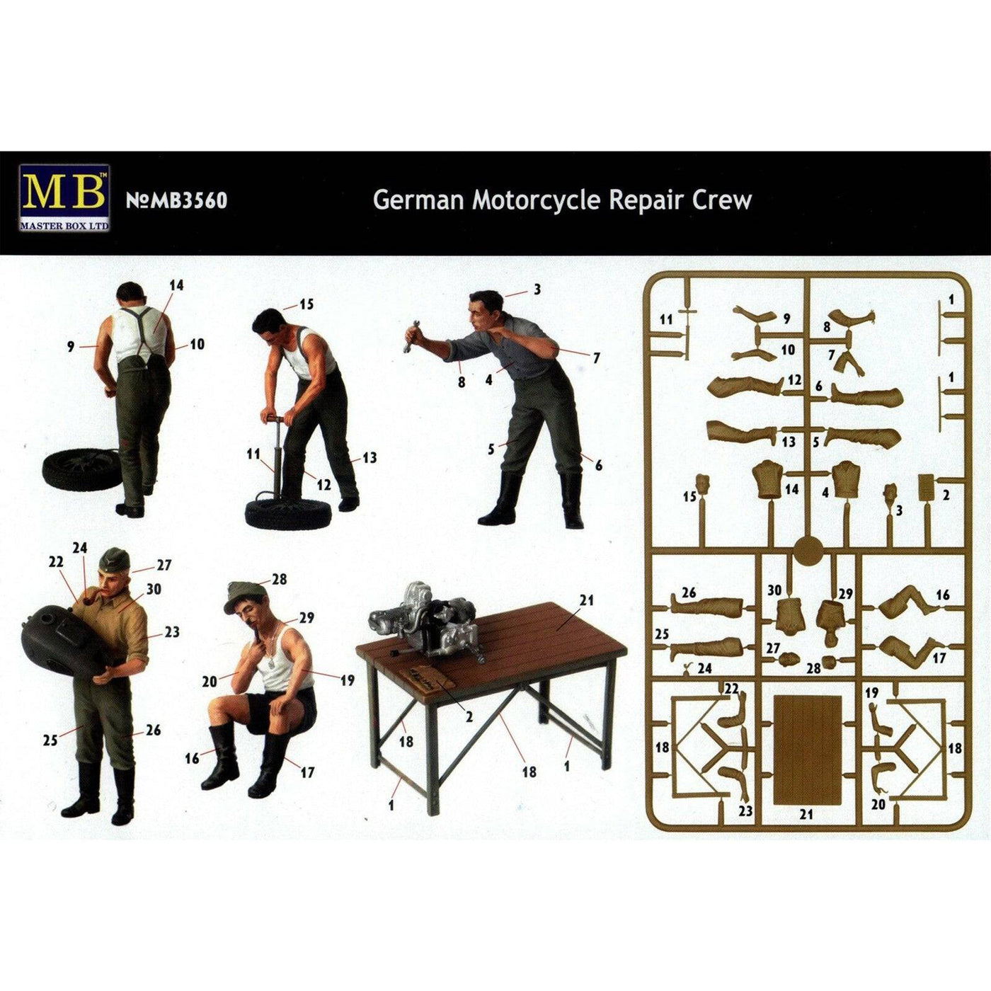 Master Box - Master Box 3560 1/35 German Motorcycle Repair Crew Plastic Model Kit