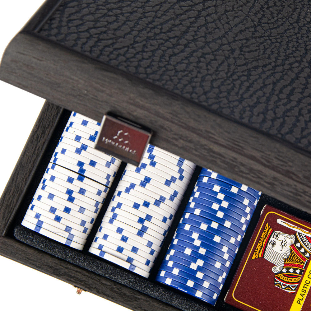 Poker Set in Black Wooden Case with Black Leatherette Top 39x22cm
