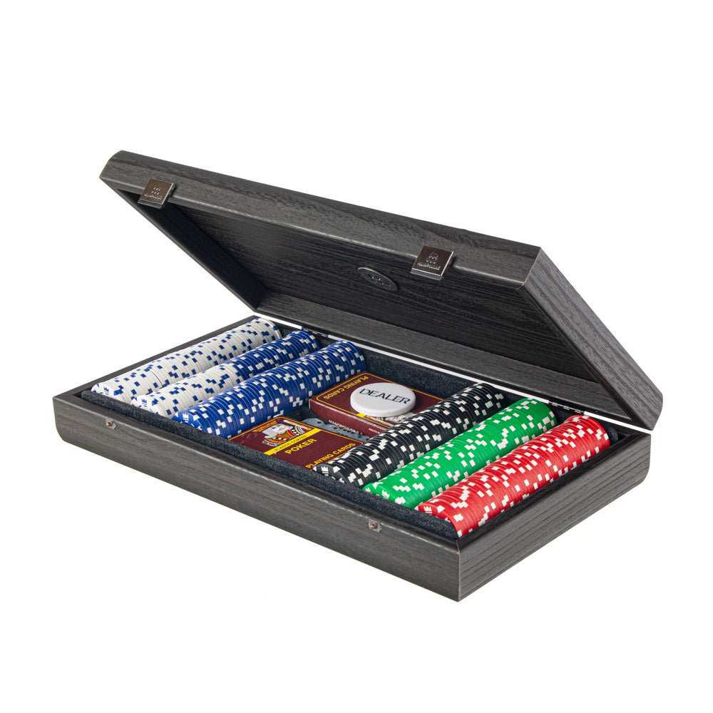 Poker Set in Black Wooden Case with Black Leatherette Top 39x22cm