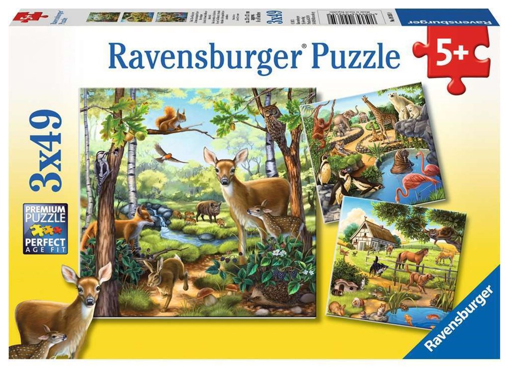 3x49pc Forest Zoo and Pets Puzzle