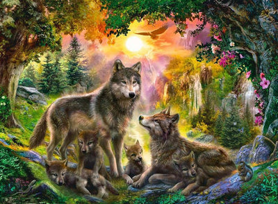 500pc Wolf Family in Sunshine