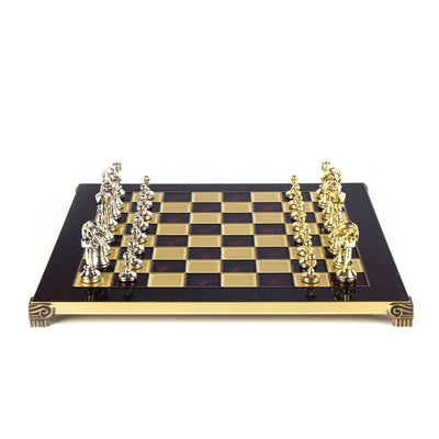 Classic Metal Staunton Chess set with Gold and Silver Chessmen and 36cm Chessboard in Red