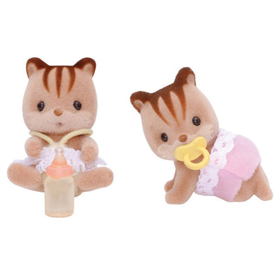 Walnut Squirrel Twins with Bottle and  Pacifier