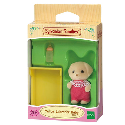 Sylvanian Families - Yellow Labrador Baby with Bottle & Crib