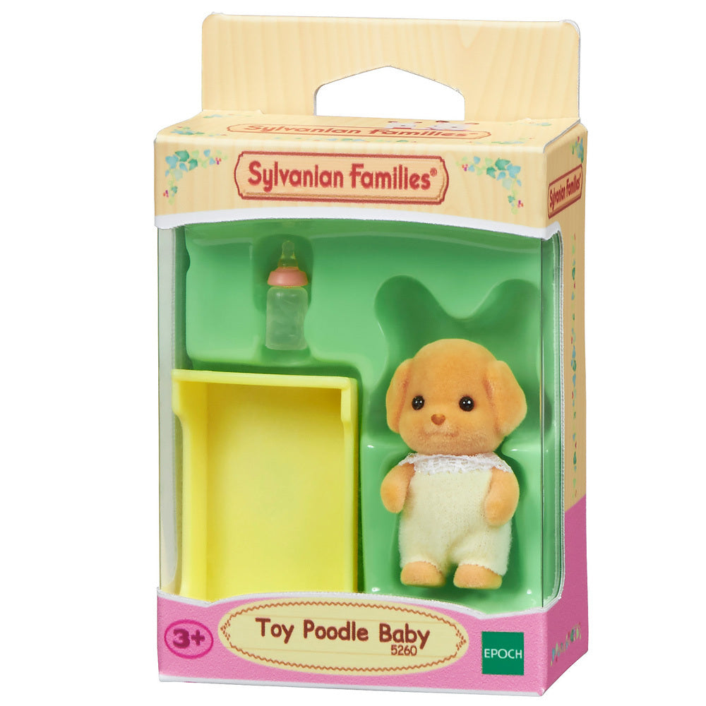 Toy Poodle Baby with Bottle and Crib