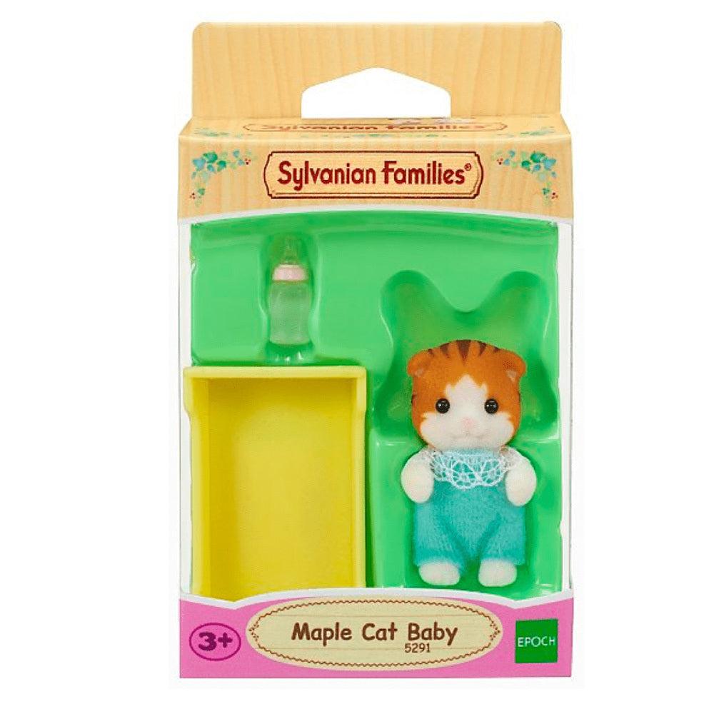 Maple Cat Baby with Bottle and Crib