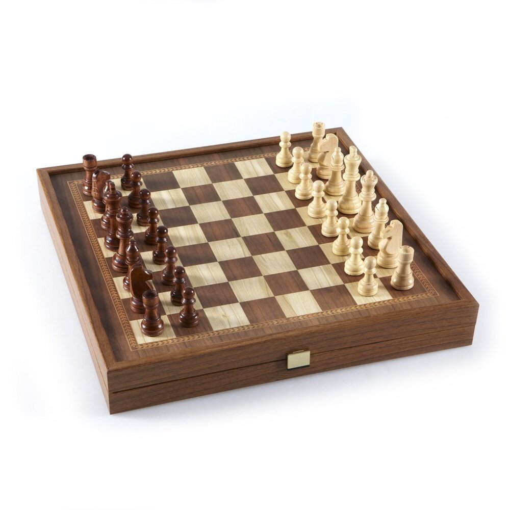 Chess/Backgammon  Classic Style design in Walnut replica wooden case 41x41cm