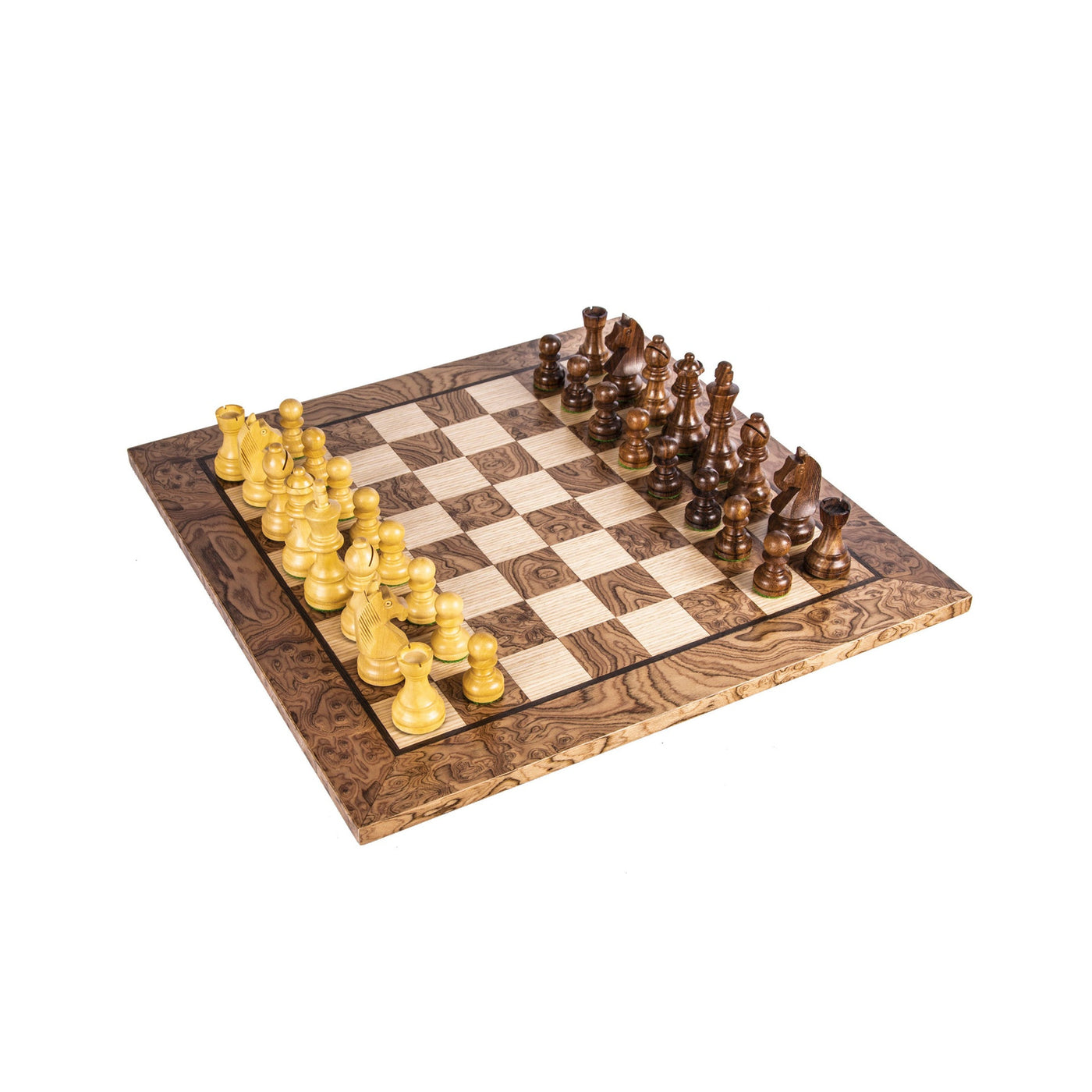 Wooden Chess set Walnut Burl Chessboard 34cm with Staunton Chessmen