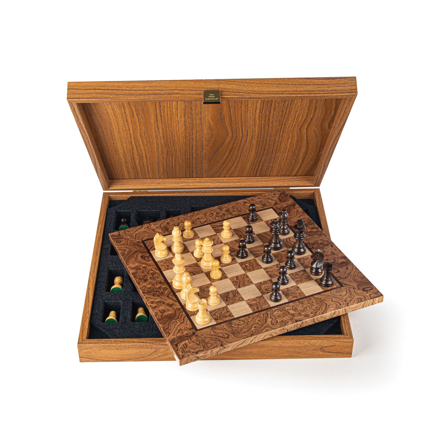 Wooden Chess set Walnut Burl Chessboard 34cm with Staunton Chessmen