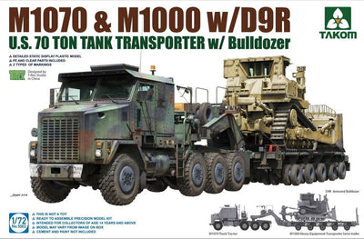 5002 1/72 U.S. M1070andM1000 w/D9R 70 Ton Tank Transporter w/Bulldozer Plastic Model Kit