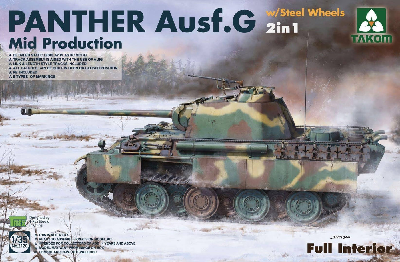 2120 1/35 WWII German Panther Ausf.G Mid production w/ Steel Wheels 2 in 1 Plastic Model Kit