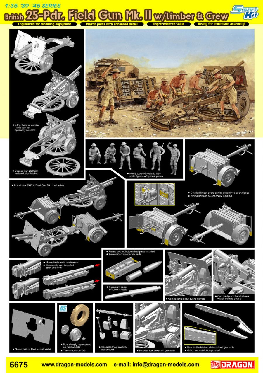 Dragon 6675 1/35 BRITISH 25Pdr. FIELD GUN Mk.II w/LIMBER & CREW (SMART KIT)