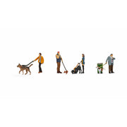 N People with Dogs (4 Figures, 4 Dogs, 1 Trash Can)